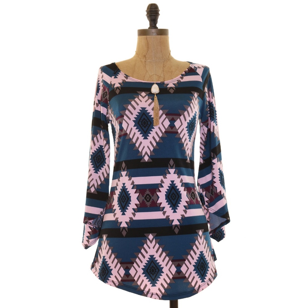 Casa  Lee Burgundy And Blue 3/4 Tunic